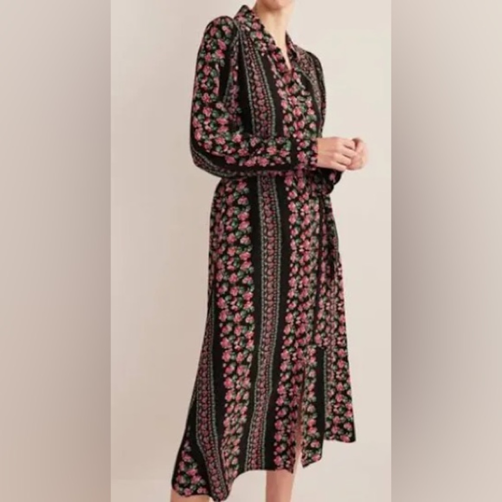 Boden Black Diamond Rose Midi Shirtdress NWT. Size 2